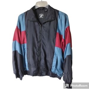 MEN'S Silk Beverly Hills Polo Club Bomber Track Jacket Black Red Blue MEDIUM